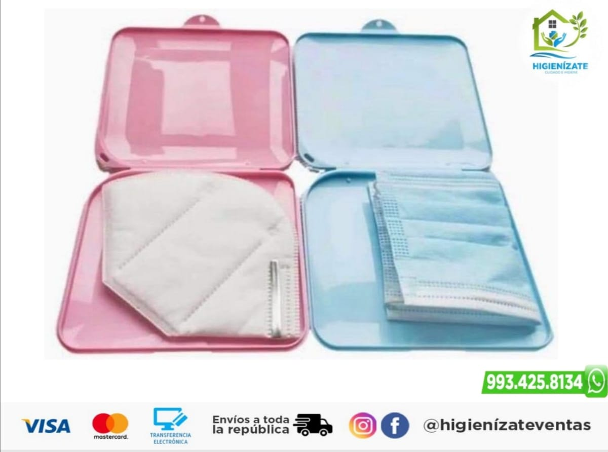 CAJA PORTATIL PARA CUBREBOCAS CUADRADA ROSA