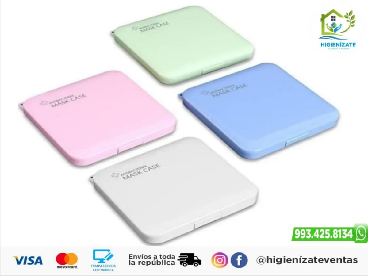 CAJA PORTATIL PARA CUBREBOCAS CUADRADA ROSA