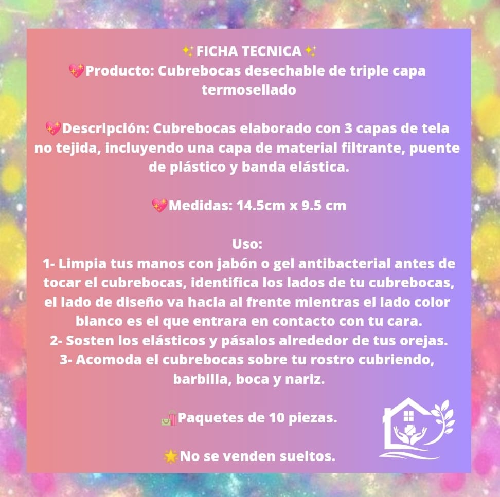 CUBREBOCAS DE TRIPLE CAPA TERMOSELLADO PLISADO INFANTIL OSITAS -10 PZAS.