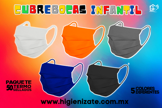 Paquete de Cubrebocas Infantil Termosellado 3 Capas Multicolor. 🌈👶👧 👦(Codigo M0-6)