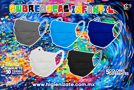 Paquete de Cubrebocas Infantil Termosellado 3 Capas Multicolor.  🌈👶👧 👦(M0-7)
