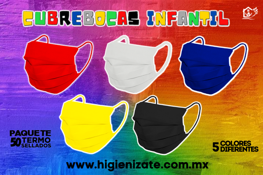Paquete de Cubrebocas Infantil Termosellado 3 Capas Multicolor.  🌈👶👧 👦(Codigo M0-1)