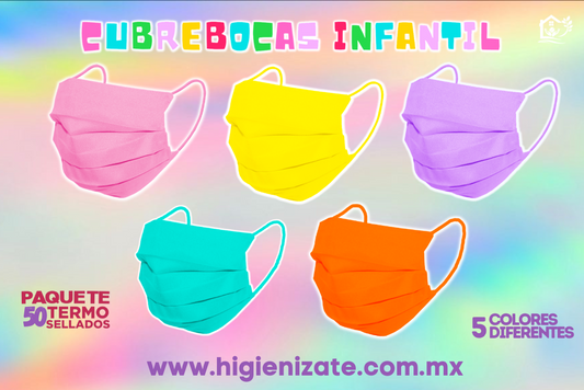 Paquete de Cubrebocas Infantil Termosellado 3 Capas Multicolor.  🌈👶👧 👦(Codigo MA-1)