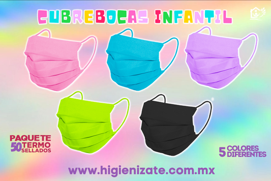 Paquete de Cubrebocas Infantil Termosellado 3 Capas Multicolor.  🌈👶👧 👦(Codigo MA-5)
