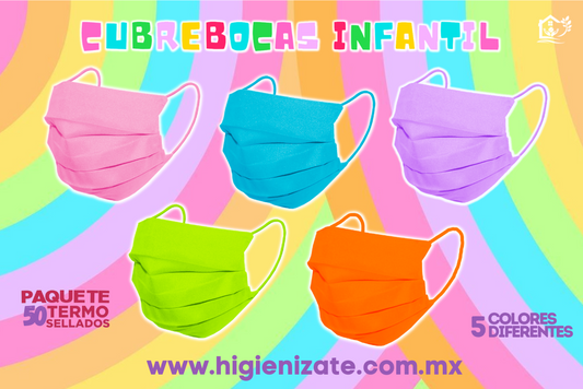 Paquete de Cubrebocas Infantil Termosellado 3 Capas Multicolor.  🌈👶👧 👦(Codigo MA-6)