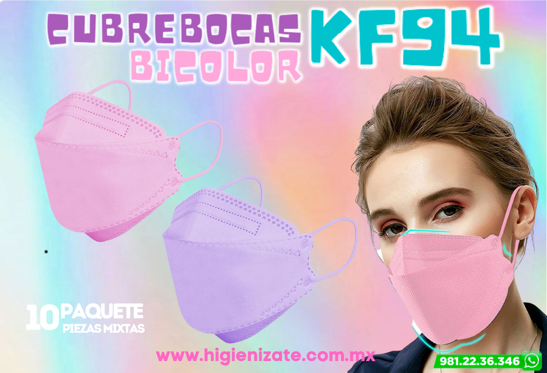 KF94- PAQUETE DE PARA ADULTO BICOLOR ROSA Y LILA DE 10 PIEZAS.
