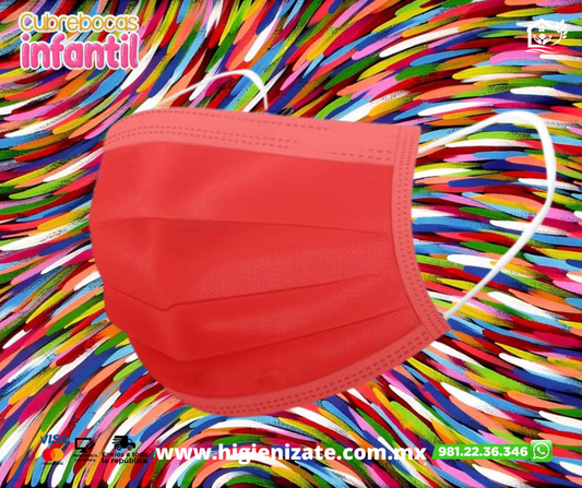 Paq 50 Cubrebocas Infantil Termosellado 3 Capas Rojo👶👧👦