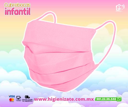 Paq 50 Cubrebocas Infantil Termosellado 3 Capas Rosa.💕👶👧👦