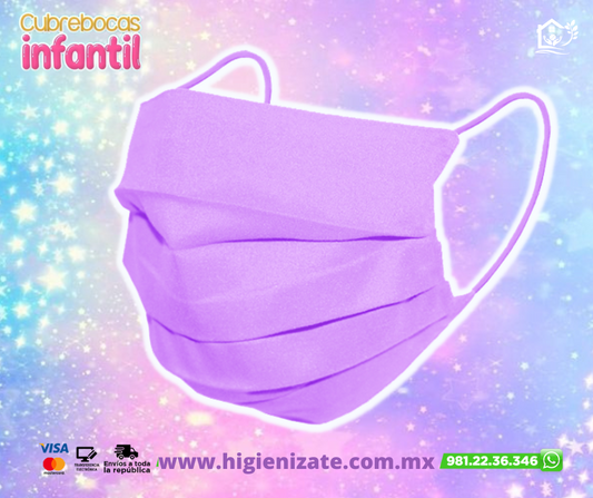 Paq 50 Cubrebocas Infantil Termosellado 3 Capas Lila.💜👶👧👦