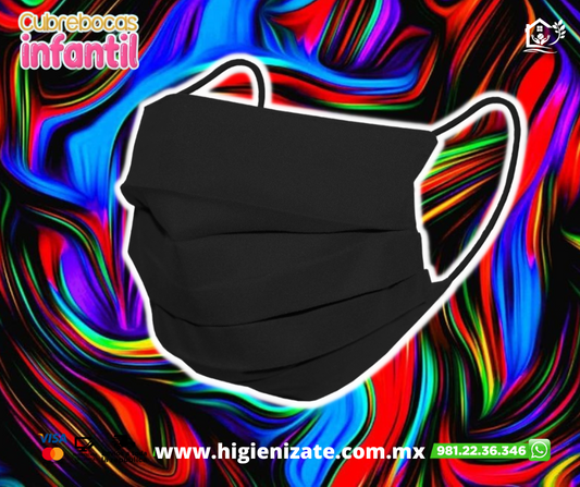 Paq 50 Cubrebocas Infantil Termosellado 3 Capas Color Negro🌈👶👧👦