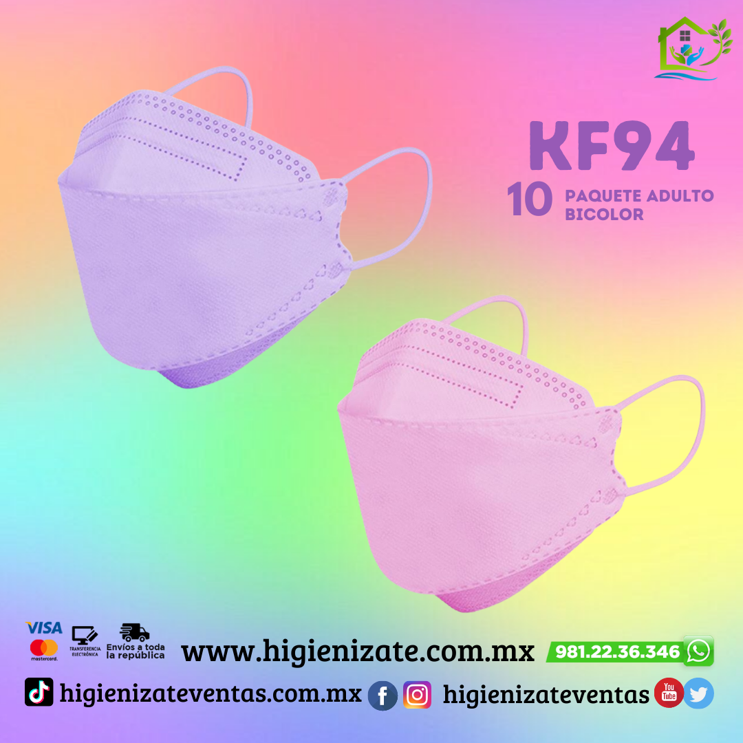 KF94- PAQUETE DE PARA ADULTO BICOLOR ROSA Y LILA DE 10 PIEZAS.