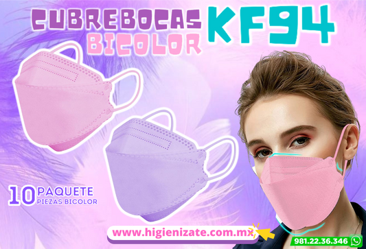 KF94- PAQUETE DE PARA ADULTO BICOLOR ROSA Y LILA DE 10 PIEZAS.