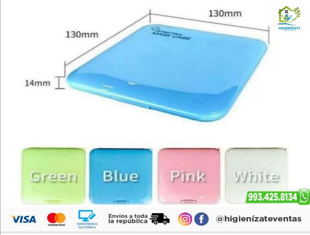 CAJA PORTATIL PARA CUBREBOCAS CUADRADA AZUL