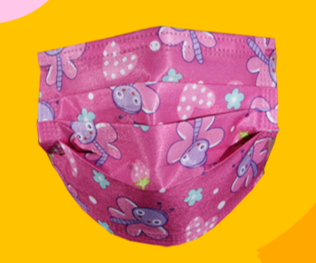 CUBREBOCAS DE TRIPLE CAPA TERMOSELLADO PLISADO INFANTIL LIBELULAS ROSAS-10 PZAS.