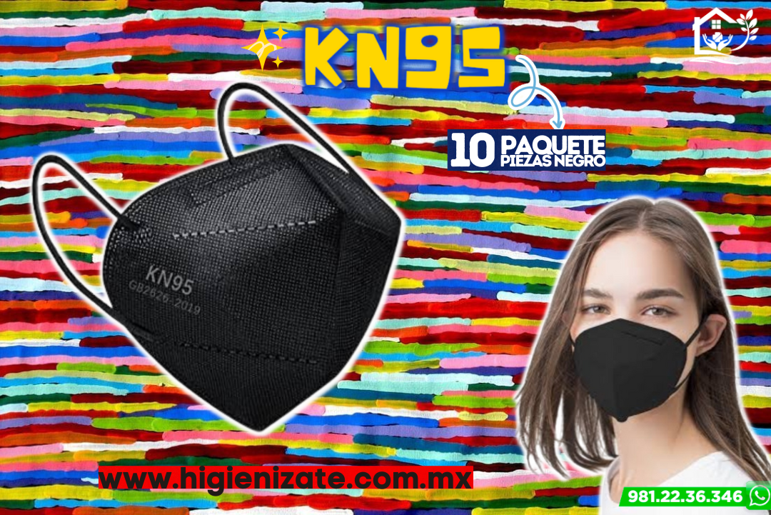 KN95 - Adulto Paquete de 10 piezas en color Negro.