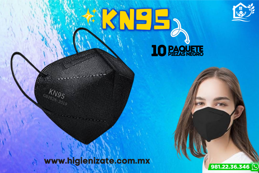 KN95 - Adulto Paquete de 10 piezas en color Negro.