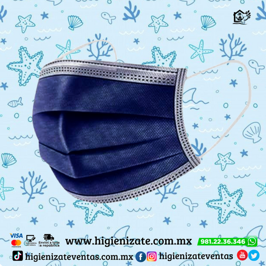Paq 50 Cubrebocas Infantil Termosellado 3 Capas Tipo Mezclilla.💙👶👧👦