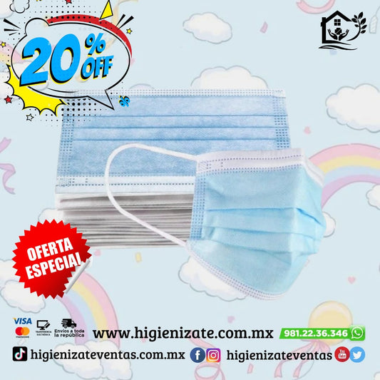 Paq 50 Cubrebocas Infantil Termosellado 3 Capas Clasico. 🌈👶👧👦